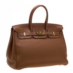 Pre Owned Hermes Gold Togo Leather Gold Hardware Birkin 35 Bag