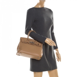 Hermes Tabac Camel Clemence Leather Palladium Hardware Birkin 30 Bag