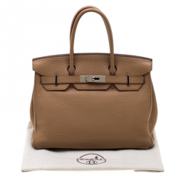 Hermes Tabac Camel Clemence Leather Palladium Hardware Birkin 30 Bag