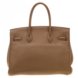 Hermes Tabac Camel Clemence Leather Palladium Hardware Birkin 30 Bag