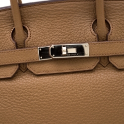 Hermes Tabac Camel Clemence Leather Palladium Hardware Birkin 30 Bag