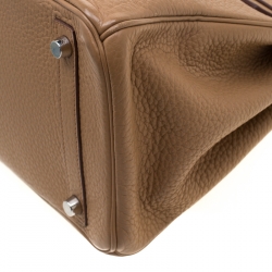 Hermes Tabac Camel Clemence Leather Palladium Hardware Birkin 30 Bag
