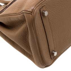Hermes Tabac Camel Clemence Leather Palladium Hardware Birkin 30 Bag