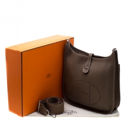 Pre Owned Hermes Etoupe Clemence Leather Evelyne III PM Bag