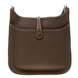 Pre Owned Hermes Etoupe Clemence Leather Evelyne III PM Bag