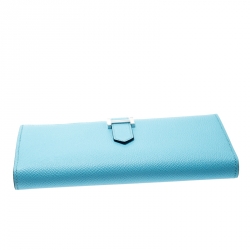 Hermes Blue Zephyr Epsom Leather Bearn Gusset Wallet