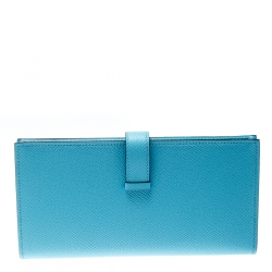 Hermes Blue Zephyr Epsom Leather Bearn Gusset Wallet