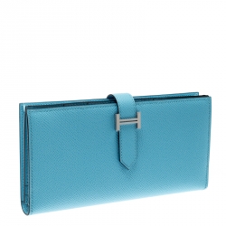 Hermes Blue Zephyr Epsom Leather Bearn Gusset Wallet