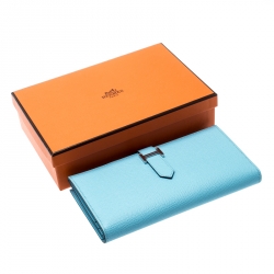 Hermes Blue Zephyr Epsom Leather Bearn Gusset Wallet