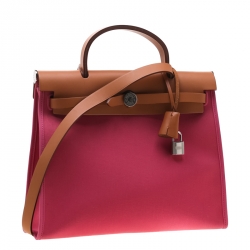 Pre Owned Hermes Bougainvillea Canvas and Leather Herbag Zip 31 Bag