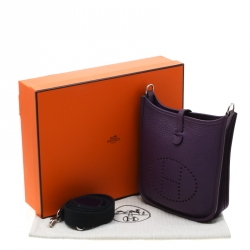 Pre Owned Hermes Ultraviolet Clemence Leather Evelyne TPM Bag
