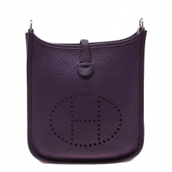 Pre Owned Hermes Ultraviolet Clemence Leather Evelyne TPM Bag
