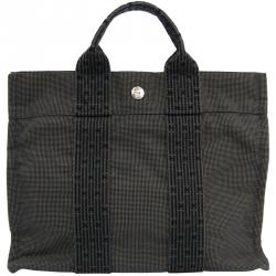 Pre Owned Hermes Grey/Black Canvas Herline PM Tote