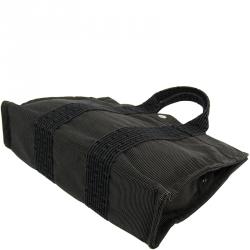 Pre Owned Hermes Grey/Black Canvas Herline PM Tote