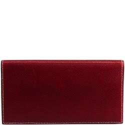 Pre Owned Hermes Red Courchevel Leather Long Wallet