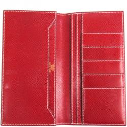 Pre Owned Hermes Red Courchevel Leather Long Wallet