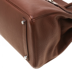 Pre Owned Hermes Brown India Clemence Leather Palladium Hardware Birkin 35 Bag