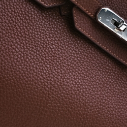 Pre Owned Hermes Brown India Clemence Leather Palladium Hardware Birkin 35 Bag