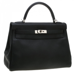 Pre Owned Hermes Black Togo Leather Palladium Hardware Kelly Retourne 32 Bag