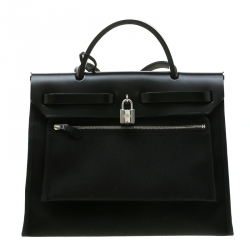 Pre Owned Hermes Black Canvas and Leather Herbag Zip 31 Bag