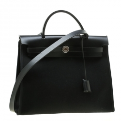 Pre Owned Hermes Black Canvas and Leather Herbag Zip 31 Bag