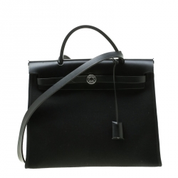 Pre Owned Hermes Black Canvas and Leather Herbag Zip 31 Bag