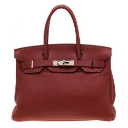 Hermes 30cm Rouge Grenat Clemence Leather Gold Plated Lindy Bag