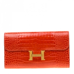 Hermes Geranium Alligator Constance Long Wallet
