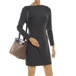 Pre Owned Hermes Dark Taupe/Dark Brown Fabric and Leather Herbag Zip 31 Bag
