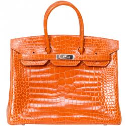 Hermes Orange Porosus Crocodile Palladium Hardware Birkin 35 Bag
