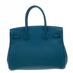 Hermes Bleu de Galice Togo Leather Gold Hardware Birkin 30 Bag