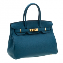 Hermes Bleu de Galice Togo Leather Gold Hardware Birkin 30 Bag
