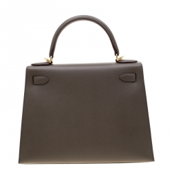 Pre Owned Hermes Etain Epsom Leather Gold Hardware Kelly Sellier 28 Bag