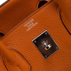 Hermes Orange Togo Leather Palladium Hardware Birkin 35 Bag