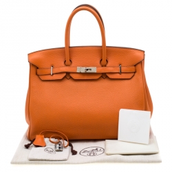 Hermes Orange Togo Leather Palladium Hardware Birkin 35 Bag