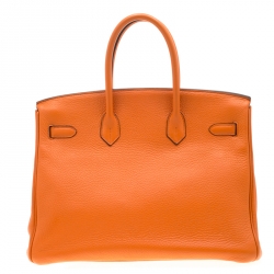 Hermes Orange Togo Leather Palladium Hardware Birkin 35 Bag