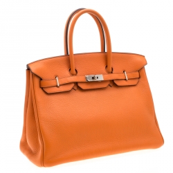 Hermes Orange Togo Leather Palladium Hardware Birkin 35 Bag