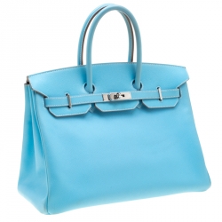 Hermes Celeste Epsom Leather Palladium Hardware Birkin 35 Bag
