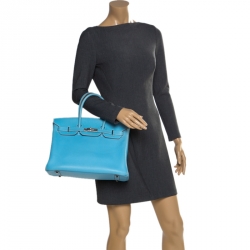 Hermes Celeste Epsom Leather Palladium Hardware Birkin 35 Bag
