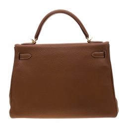 Pre Owned Hermes Caramel Clemence Leather Gold Hardware Kelly Retourne 32 Bag