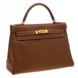 Pre Owned Hermes Caramel Clemence Leather Gold Hardware Kelly Retourne 32 Bag