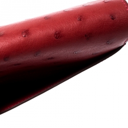 Pre Owned Hermes Red Ostrich Constance Compact Wallet