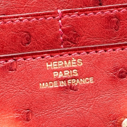 Pre Owned Hermes Red Ostrich Constance Compact Wallet