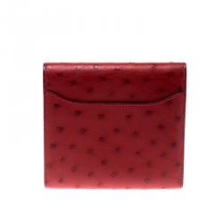Pre Owned Hermes Red Ostrich Constance Compact Wallet