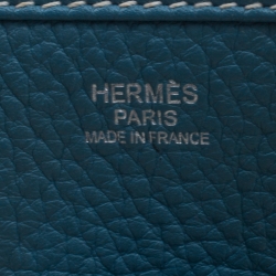 Pre Owned Hermes Blue Lagon Clemence Leather Evelyne III PM Bag