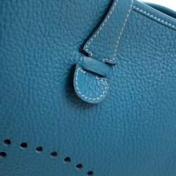 Pre Owned Hermes Blue Lagon Clemence Leather Evelyne III PM Bag