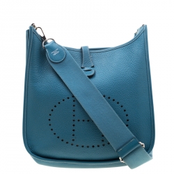 Pre Owned Hermes Blue Lagon Clemence Leather Evelyne III PM Bag
