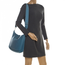 Pre Owned Hermes Blue Lagon Clemence Leather Evelyne III PM Bag