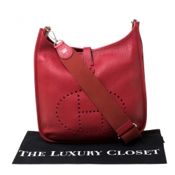 Pre Owned Hermes Vermillon Togo Leather Evelyne III GM Bag