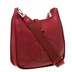 Pre Owned Hermes Vermillon Togo Leather Evelyne III GM Bag